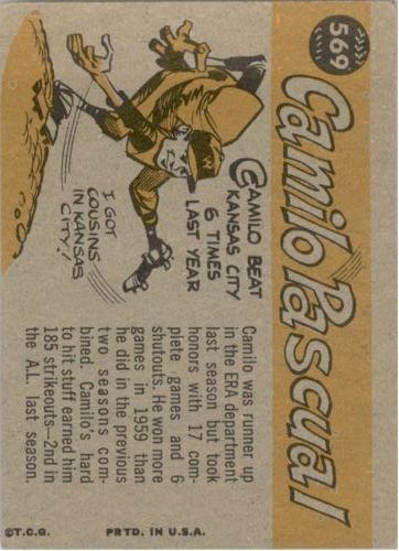 1960 Topps #569 Camilo Pascual AS back image