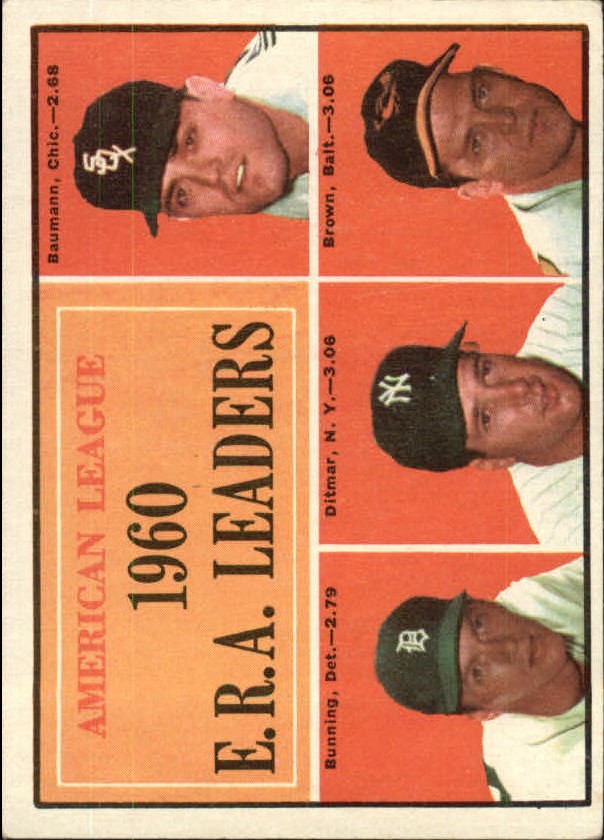 1961 Topps #46 AL ERA Leaders/Frank Baumann/Jim Bunning/Art Ditmar/Hal Brown