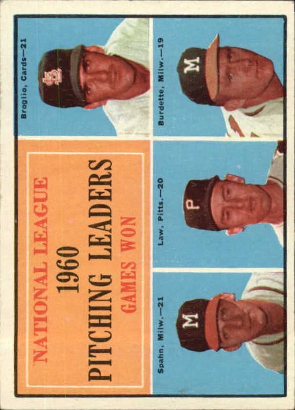 1961 Topps #47 NL Pitching Leaders/Ernie Broglio/Warren Spahn/Vern Law/Lou Burdette