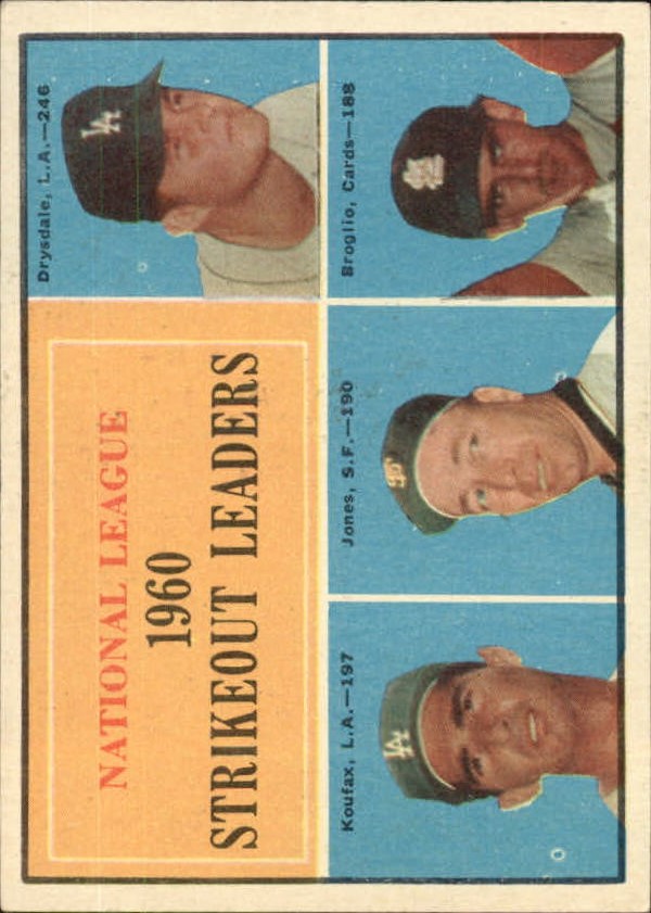 1961 Topps #49 NL Strikeout Leaders/Don Drysdale/Sandy Koufax/Sam Jones/Ernie Broglio