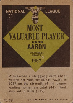 1961 Topps #484 Hank Aaron MVP back image