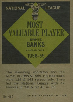 1961 Topps #485 Ernie Banks MVP back image