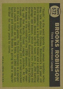 1961 Topps #572 Brooks Robinson AS back image