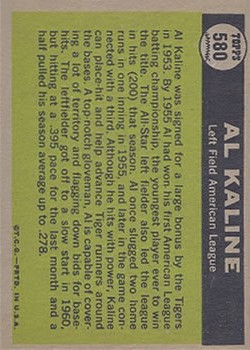 1961 Topps #580 Al Kaline AS back image