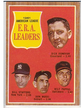 1962 Topps #55 AL ERA Leaders/Dick Donovan/Bill Stafford/Don Mossi/Milt Pappas