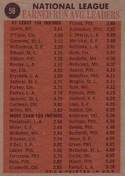 1962 Topps #56 NL ERA Leaders/Warren Spahn/Jim O'Toole/Curt Simmons/Mike McCormick back image