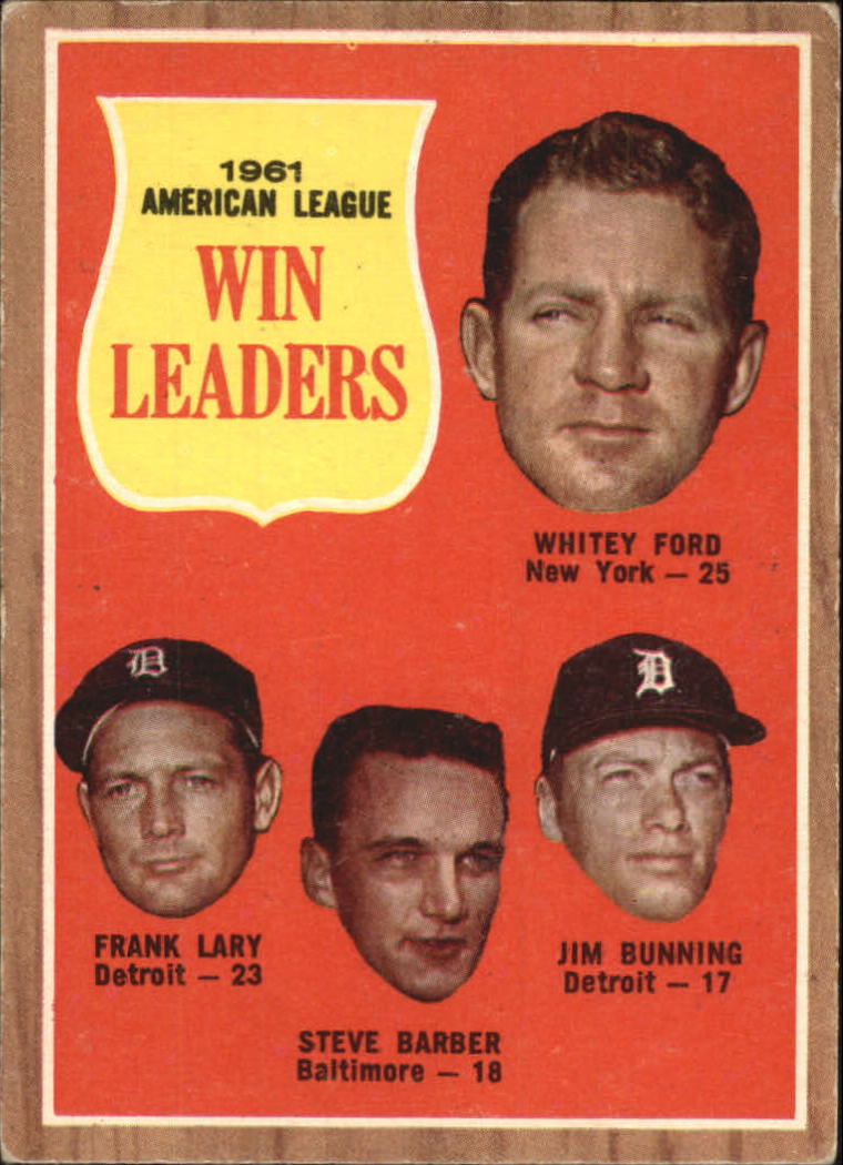 1962 Topps #57 AL Win Leaders/Whitey Ford/Frank Lary/Steve Barber/Jim Bunning