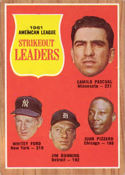 1962 Topps #59 AL Strikout Leaders/Camilo Pascual/Whitey Ford/Jim Bunning/Juan Pizzaro