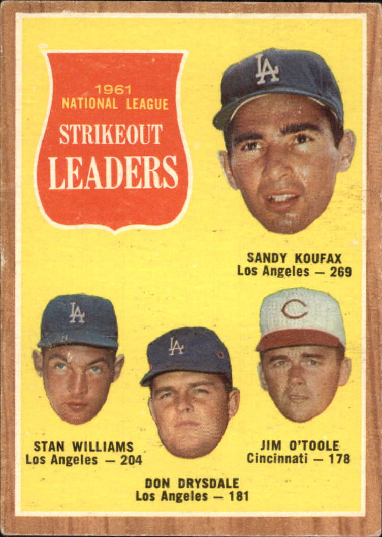 1962 Topps #60 NL Strikeout Leaders/Sandy Koufax/Stan Williams/Don Drysdale/Jim O'Toole