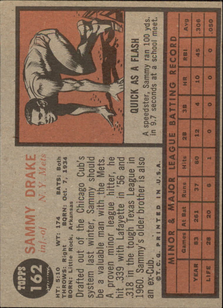 1962 Topps #162 Sammy Drake RC back image