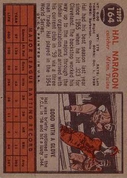 1962 Topps #164 Hal Naragon back image