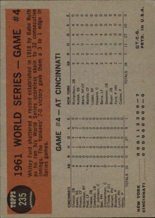 1962 Topps #235 World Series Game 4/Whitey Ford back image