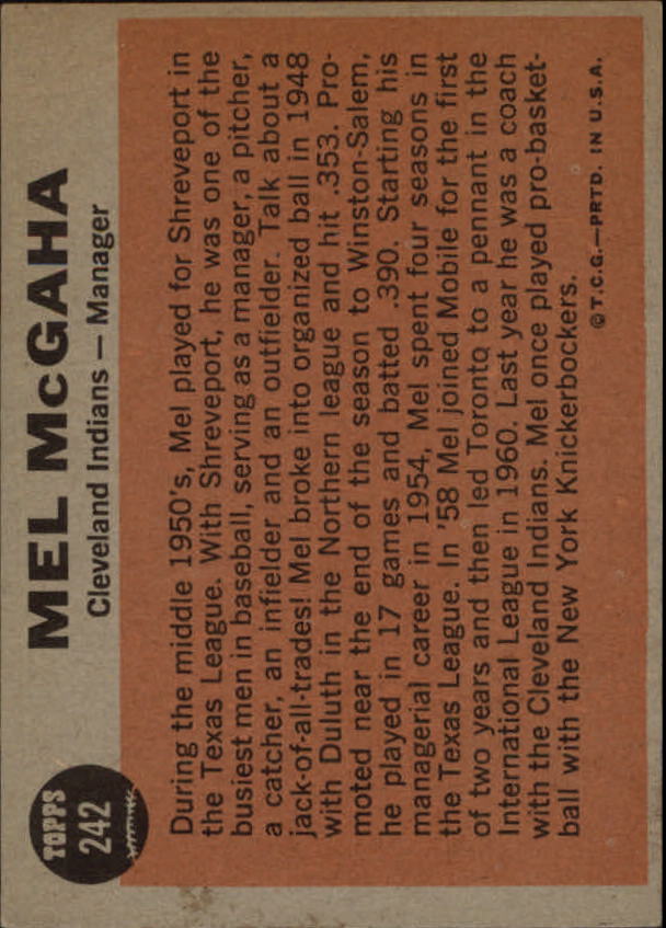 1962 Topps #242 Mel McGaha MG RC back image