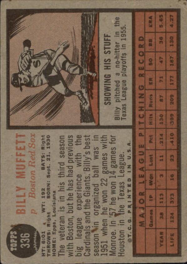 1962 Topps #336 Billy Muffett back image