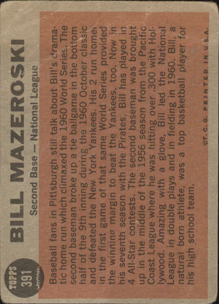 1962 Topps #391 Bill Mazeroski AS back image