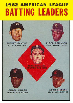 1963 Topps #2 AL Batting Leaders/Pete Runnels/Mickey Mantle/Floyd Robinson/Norm Siebern/Chuck Hinton