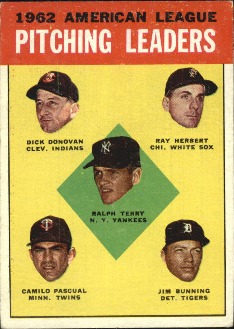 1963 Topps #8 AL Pitching Leaders/Ralph Terry/Dick Donovan/Ray Herbert/Jim Bunning/Camilo Pascual