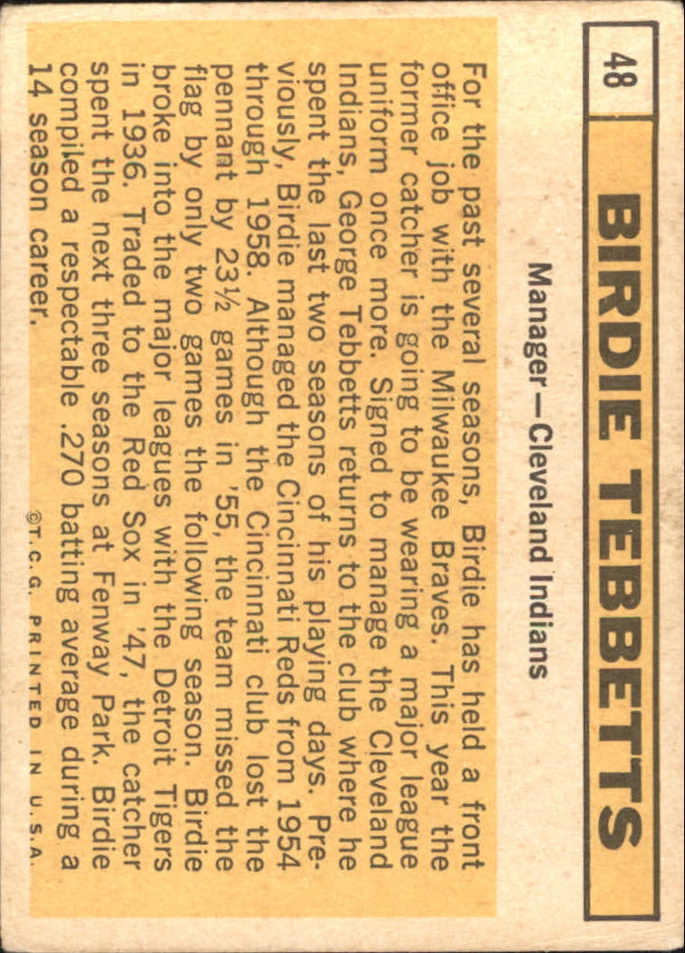 1963 Topps #48 Birdie Tebbetts MG back image