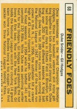 1963 Topps #68 Friendly Foes/Duke Snider/Gil Hodges back image