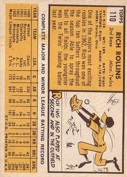 1963 Topps #110 Rich Rollins back image