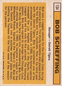 1963 Topps #134 Bob Scheffing MG back image