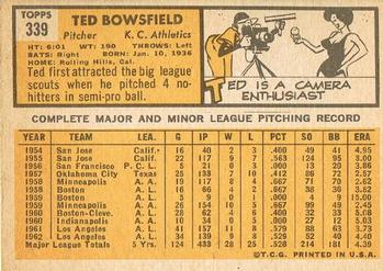 1963 Topps #339 Ted Bowsfield back image
