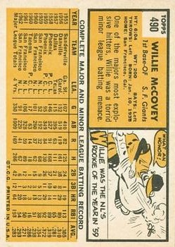 1963 Topps #490 Willie McCovey back image