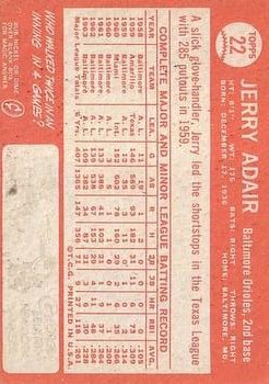 1964 Topps #22 Jerry Adair back image