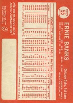1964 Topps #55 Ernie Banks back image