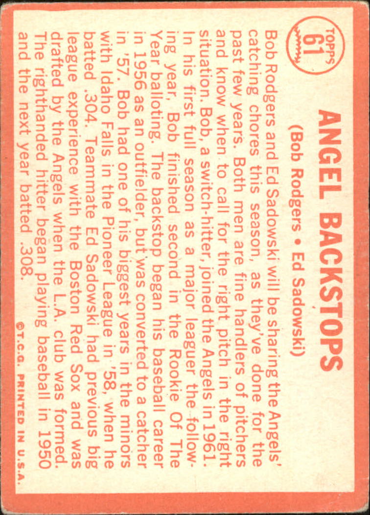 1964 Topps #61 Angel Backstops/Bob Rodgers/Ed Sadowski back image