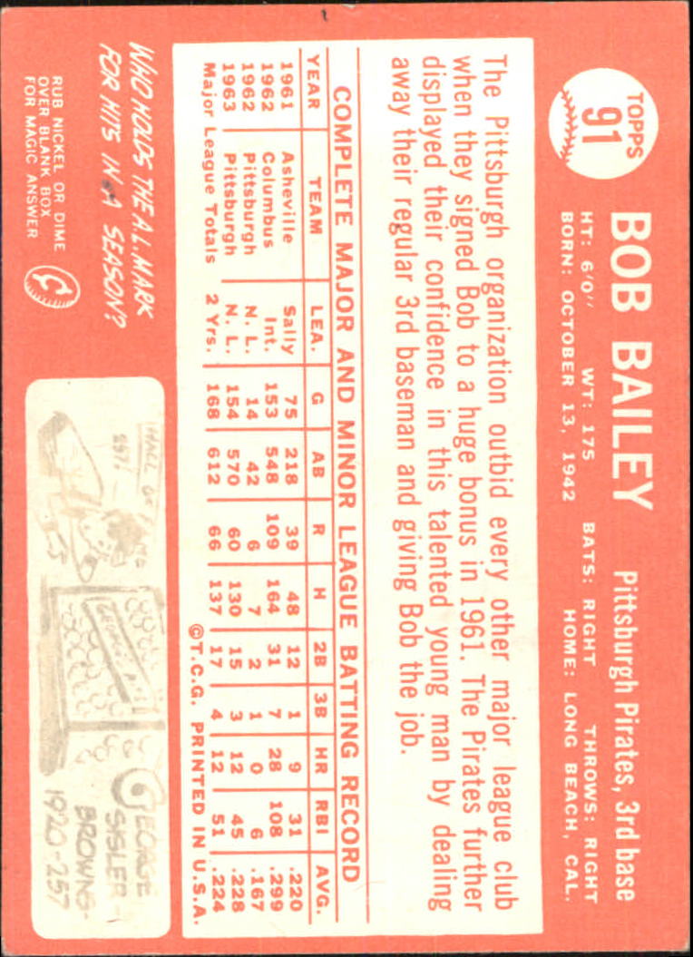 1964 Topps #91 Bob Bailey back image