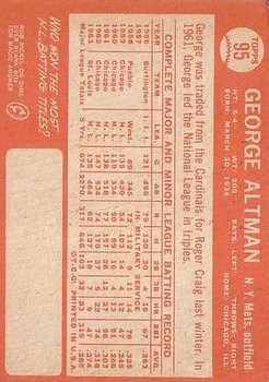 1964 Topps #95 George Altman back image
