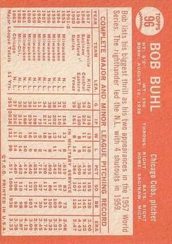 1964 Topps #96 Bob Buhl back image