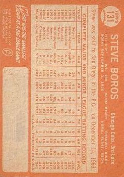 1964 Topps #131 Steve Boros back image