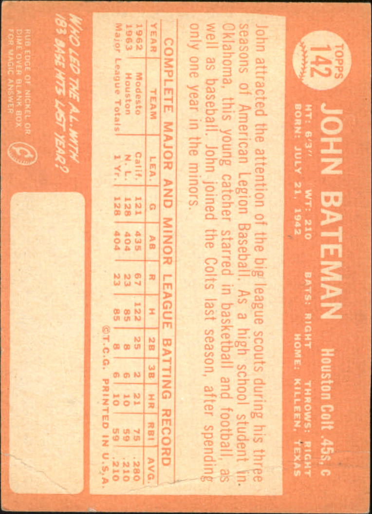 1964 Topps #142 John Bateman back image