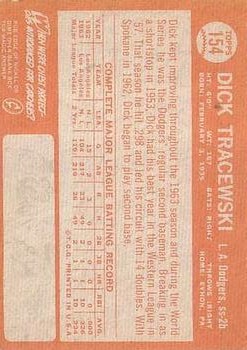 1964 Topps #154 Dick Tracewski RC back image