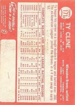 1964 Topps #171 Ty Cline back image