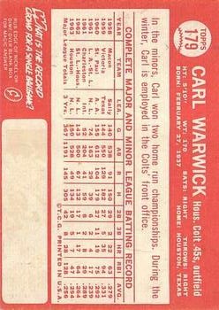 1964 Topps #179 Carl Warwick back image