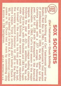 1964 Topps #182 Sox Sockers/Carl Yastrzemski/Chuck Schilling back image