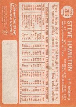 1964 Topps #206 Steve Hamilton back image