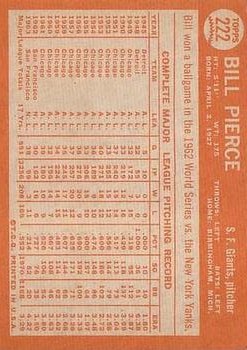 1964 Topps #222 Billy Pierce back image