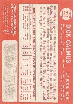 1964 Topps #231 Dick Calmus RC back image