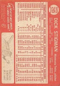 1964 Topps #245 Dick Stigman back image