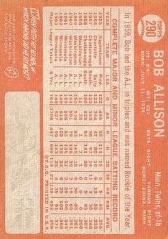 1964 Topps #290 Bob Allison back image
