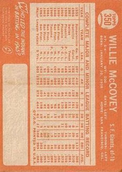 1964 Topps #350 Willie McCovey back image