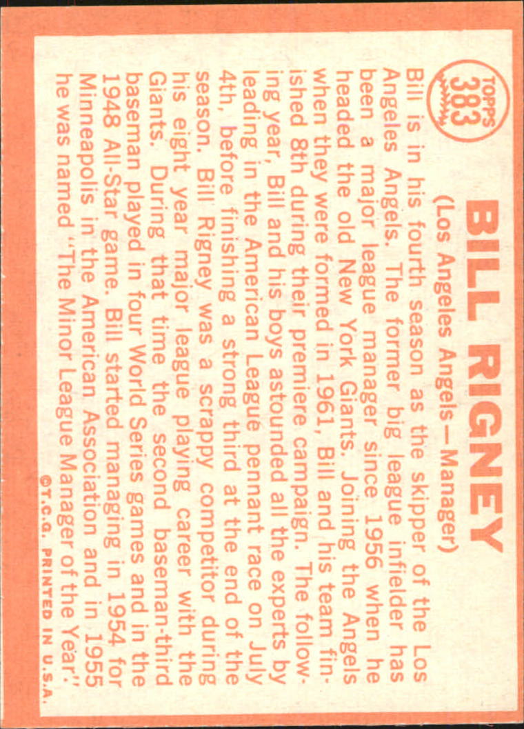 1964 Topps #383 Bill Rigney MG back image