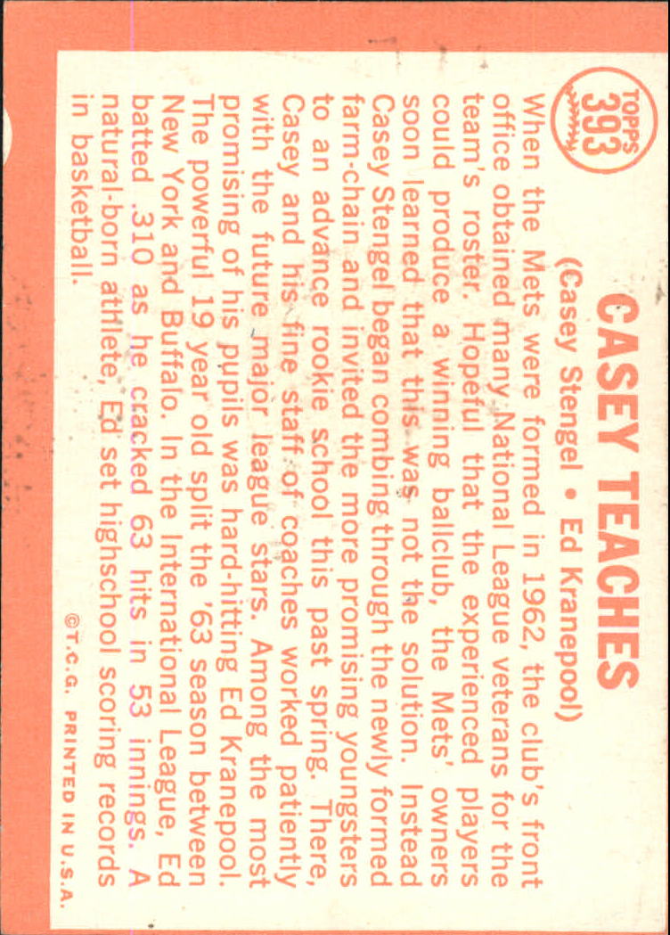 1964 Topps #393 Casey Teaches/Casey Stengel MG/Ed Kranepool back image