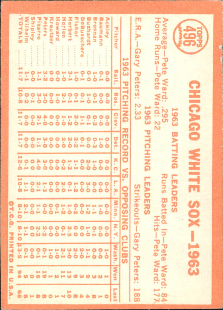 1964 Topps #496 Chicago White Sox TC back image