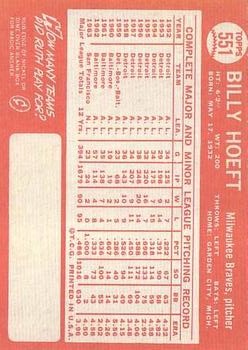 1964 Topps #551 Billy Hoeft back image