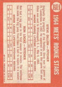 1964 Topps #556 Rookie Stars/Steve Dillon RC/Ron Locke RC back image